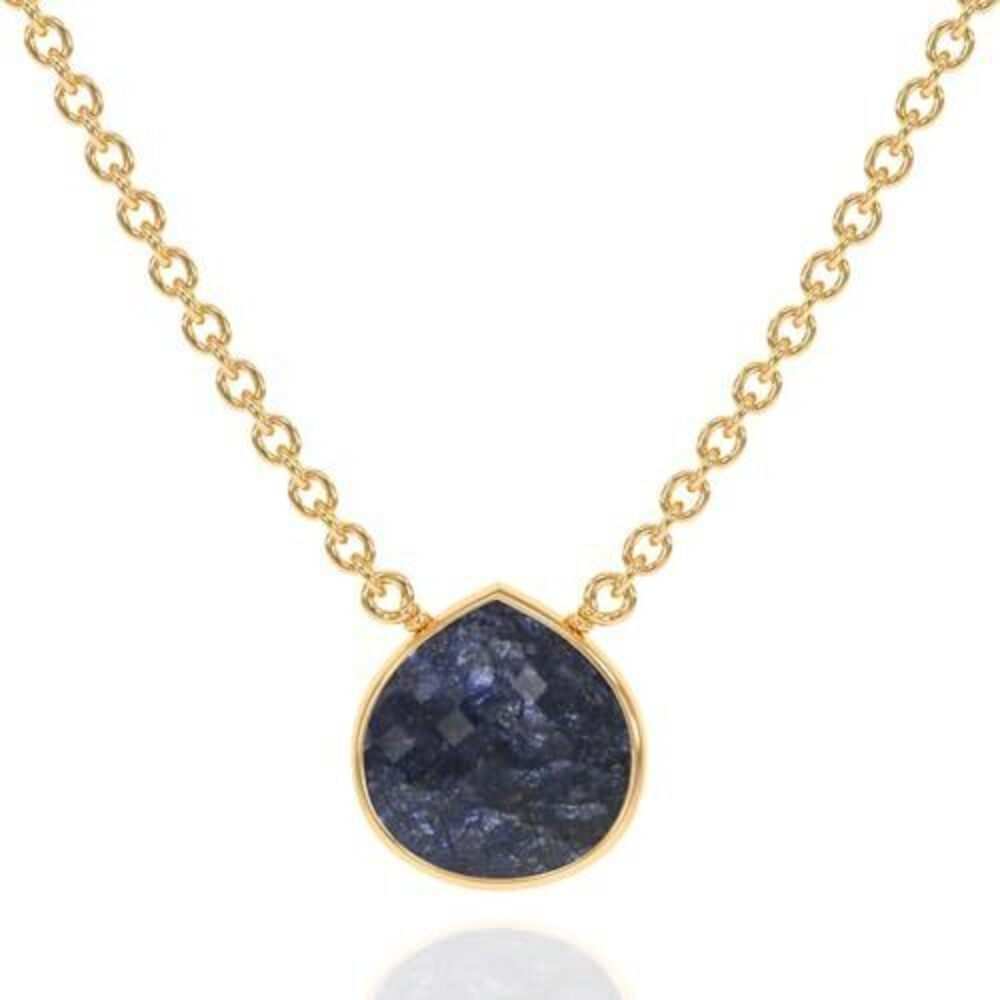3489 Blue Sapphire Necklace , Premium Gold Heart Bezel Necklaces - Tarnish
